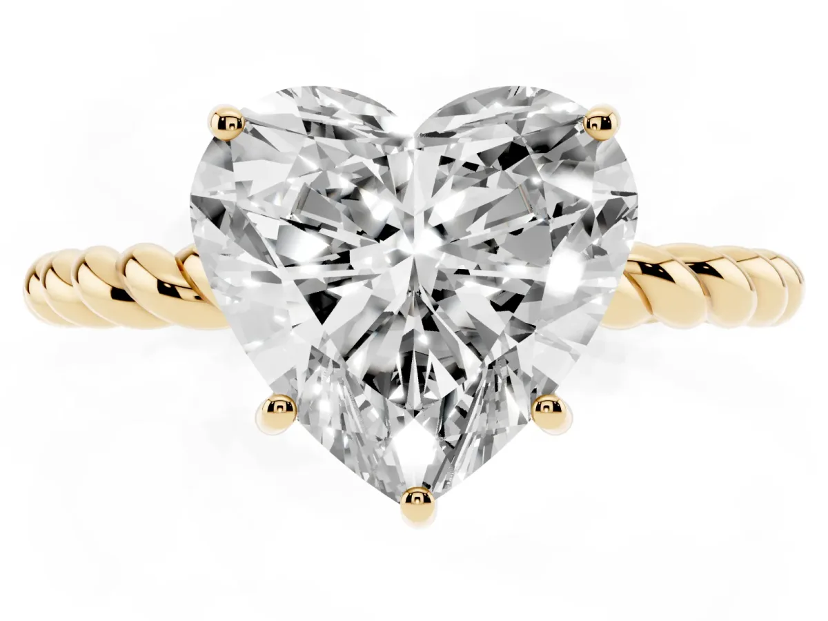 Heart Cut Solitaire Twisted Band 4-Prong Ring Yellow gold