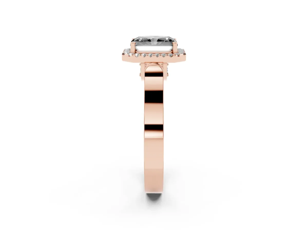 Fancy Black Radiant Cut Halo Round Diamond Twist Band with Four-Prong Setting Rose gold