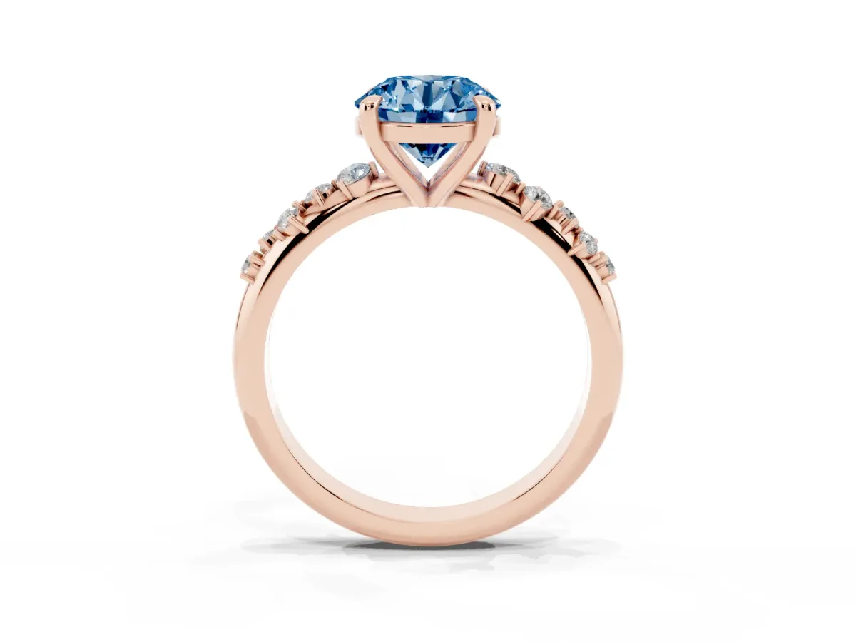 Fancy Blue Round Cut Cut Diamond Vine Band with Four-Prong Setting Rose gold
