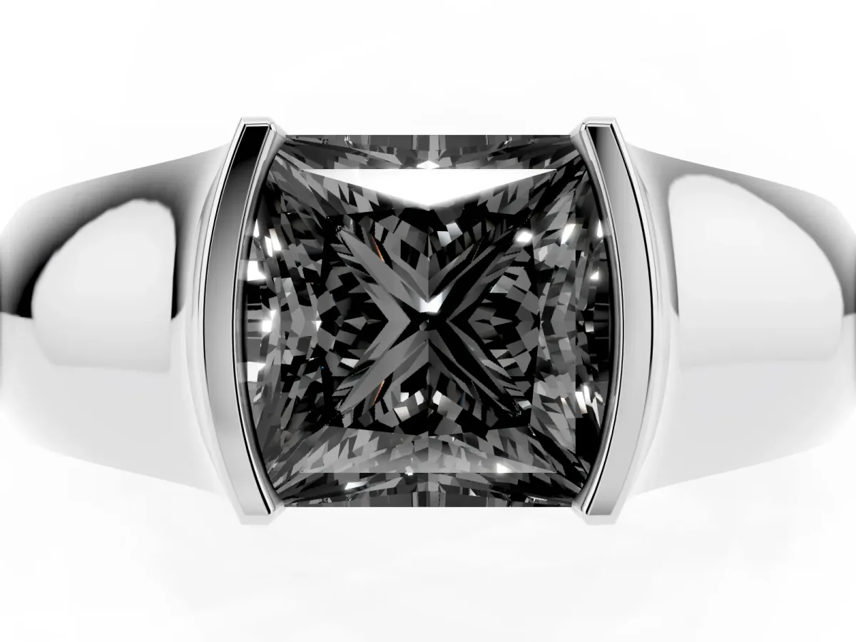 Fancy Black Princess Cut Solitaire Bezel Set Diamond Ring with Wide Band Silver