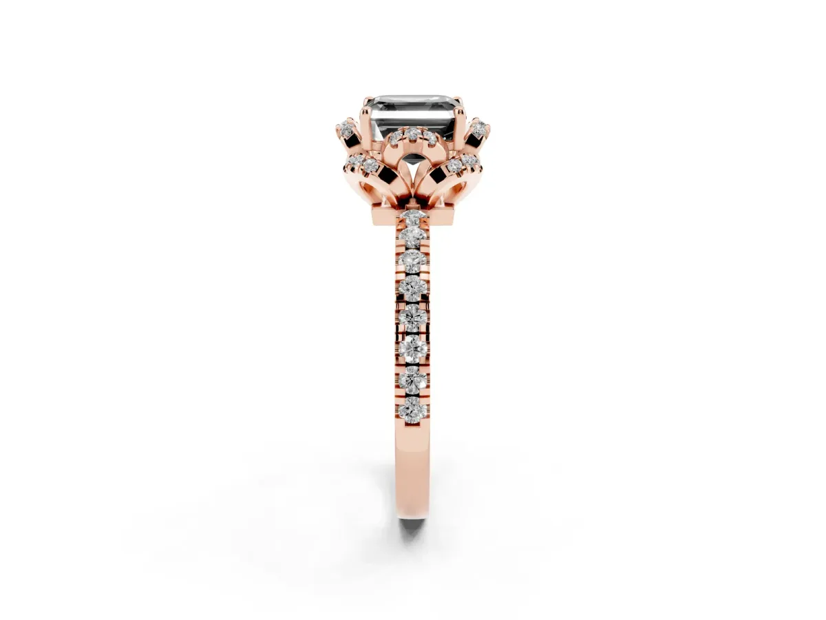 Fancy Black Asscher Cut Diamond Halo Pave Band with Four-Prong Setting Rose gold