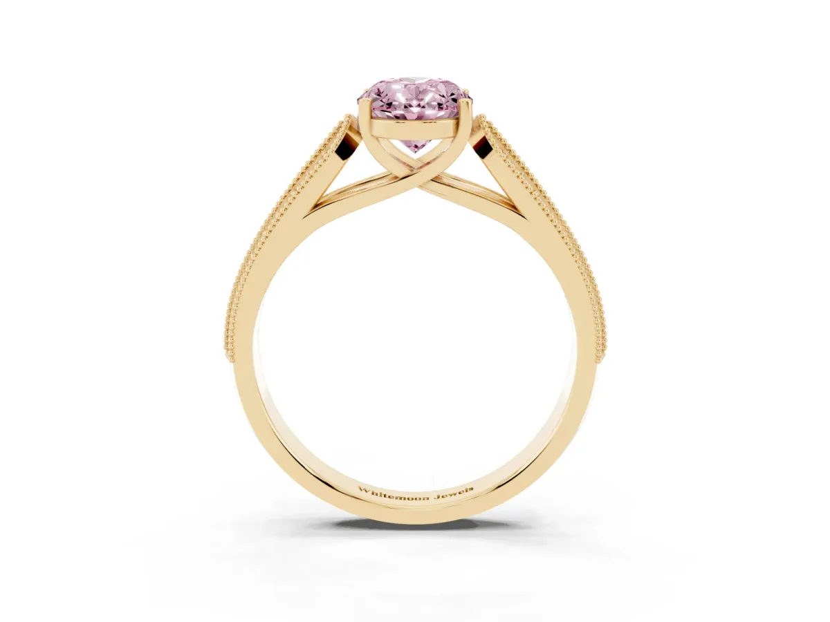 Fancy Pink Oval Cut Cut Pave Split Shank Engagement Ring with Four-Prong Setting Yellow gold