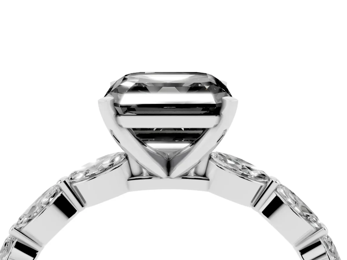 Fancy Black Asscher Cut Diamond Ring with Marquise Side Stones and Prong Setting Platinum