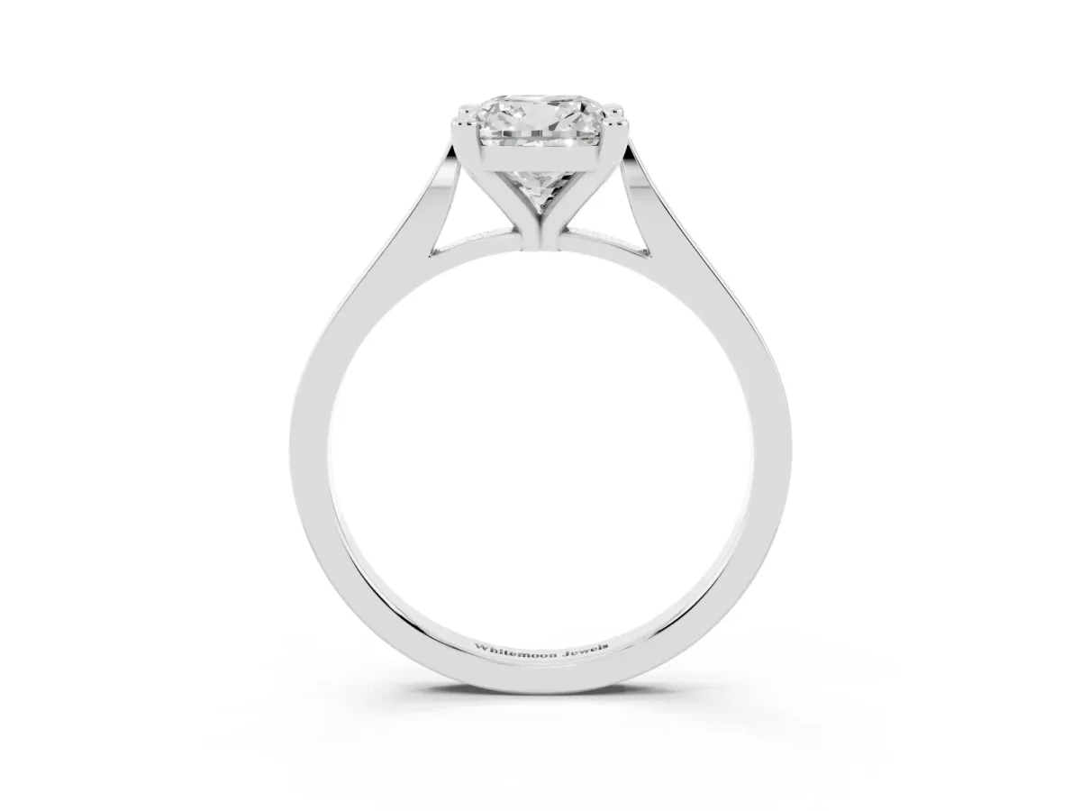 Cushion Cut Solitaire Diamond Ring with Four-Prong Setting and Tapered Band Silver