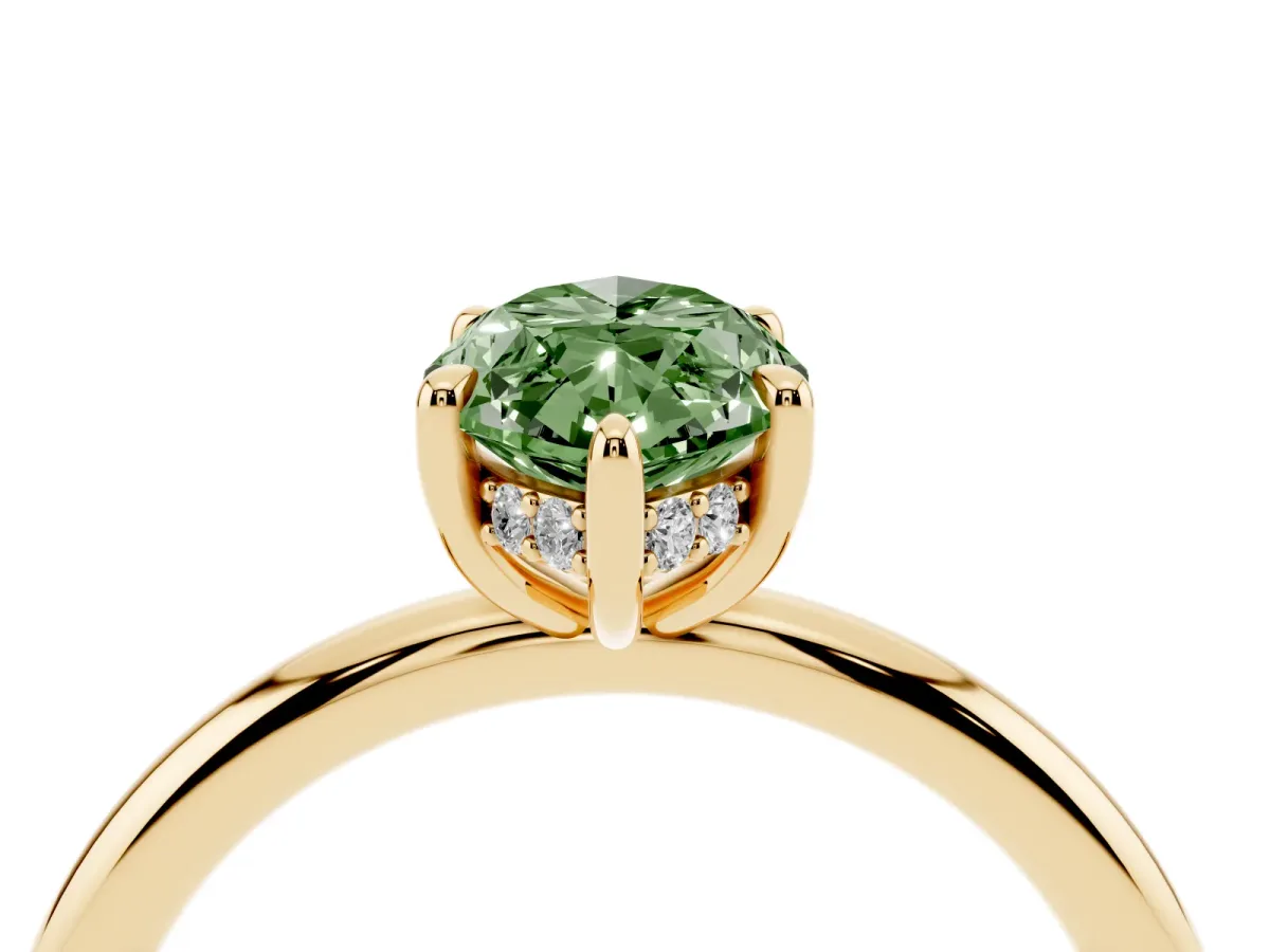 Fancy Green Marquise Cut Diamond Solitaire Ring with Thin Band and Four-Prong Setting Yellow gold