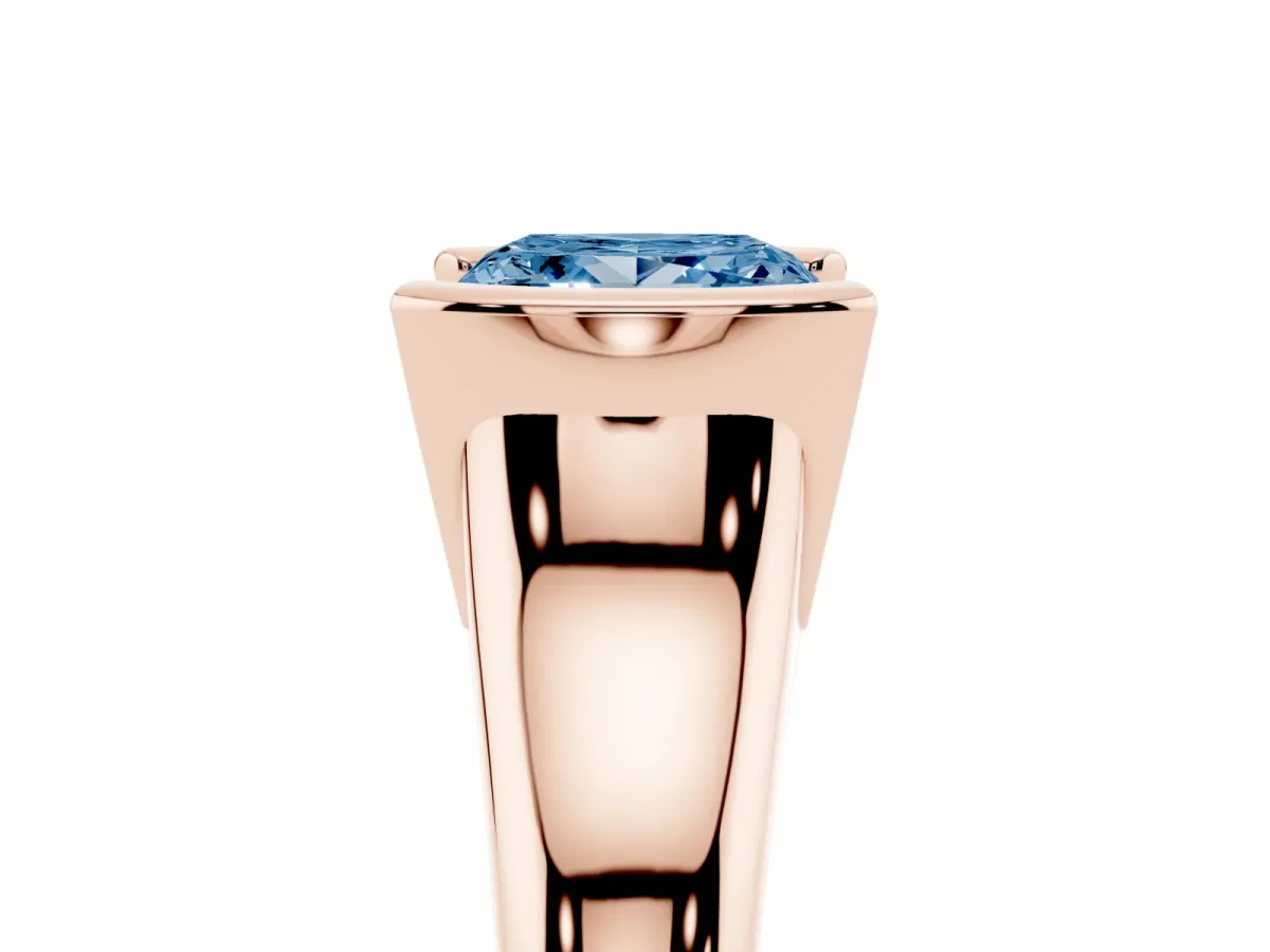 Fancy Blue Princess Cut Solitaire Tension Set Diamond Ring with Split Shank Band Rose gold