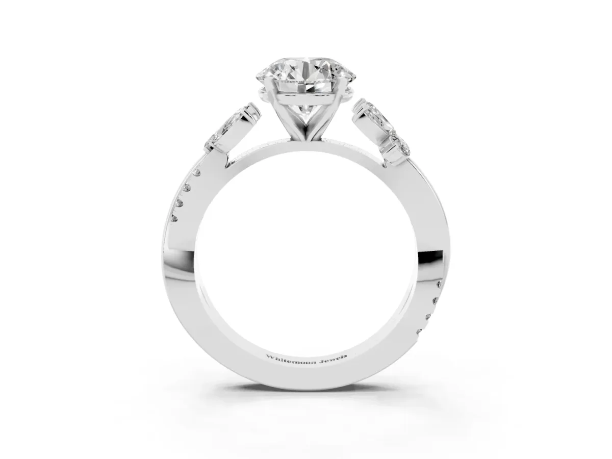 Round Cut Diamond Floral Vine Solitaire Engagement Ring Silver