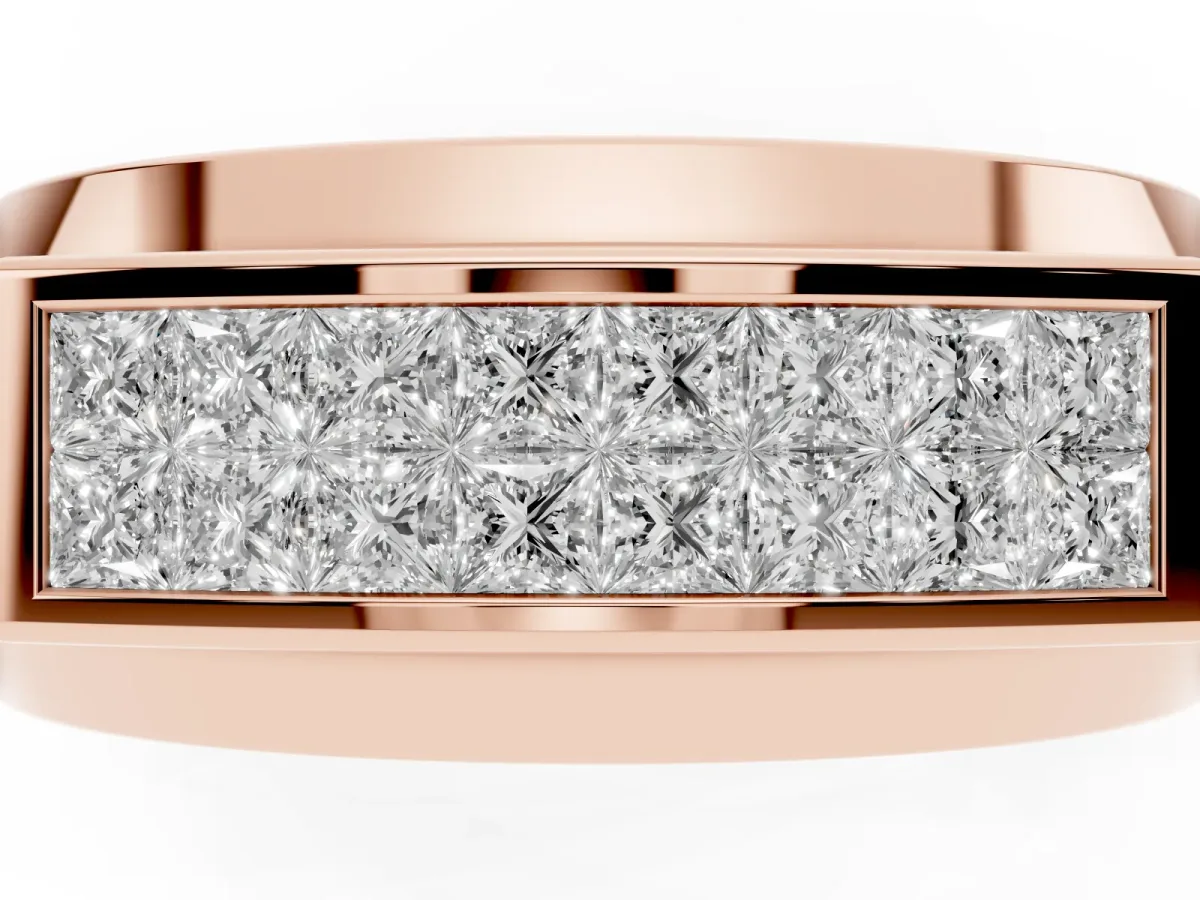 Princess Diamond Pavé Panel Mens Band Rose gold