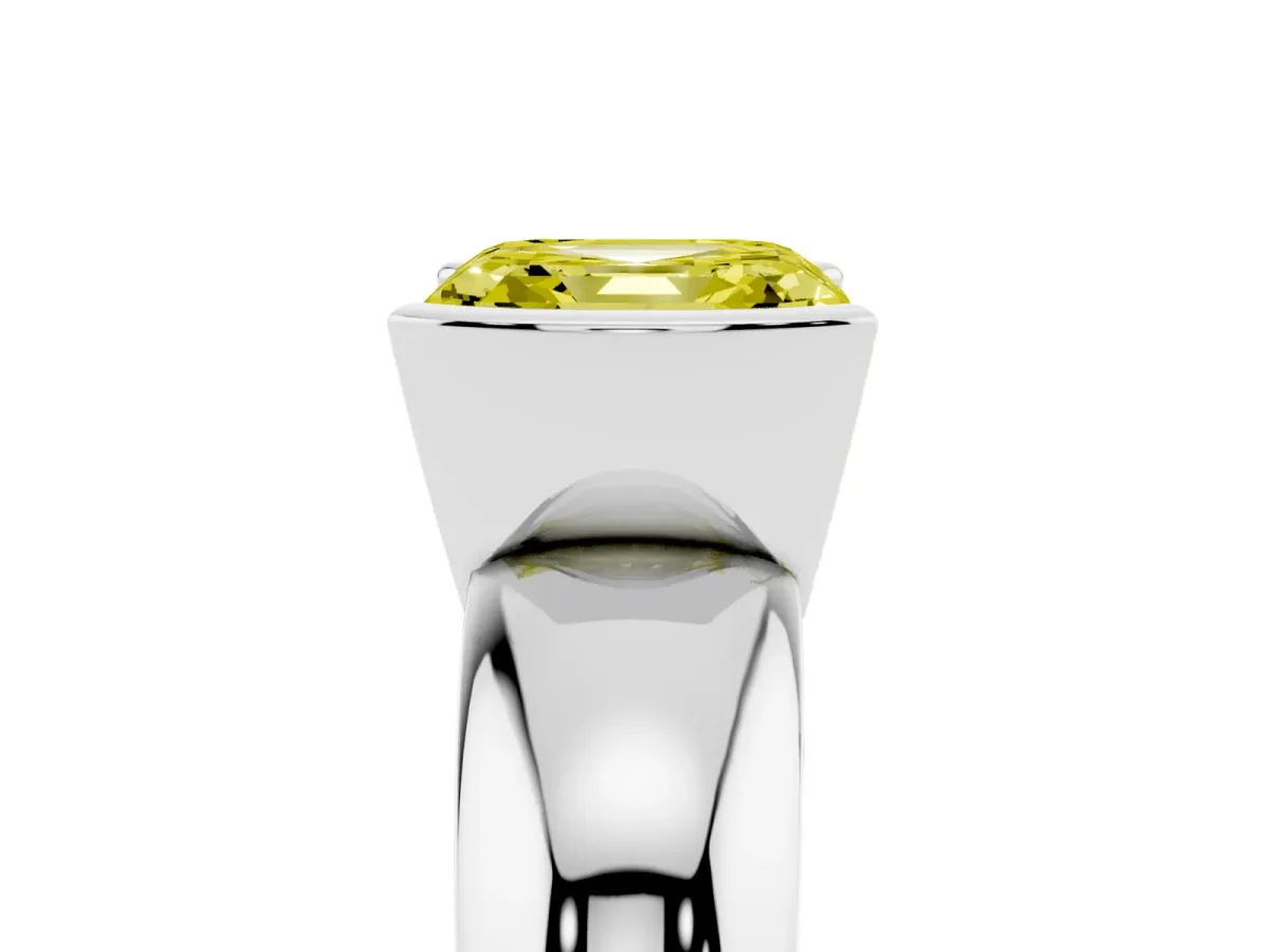 Fancy Yellow Asscher Cut Solitaire Tension Set Diamond Ring with Wide Band Silver