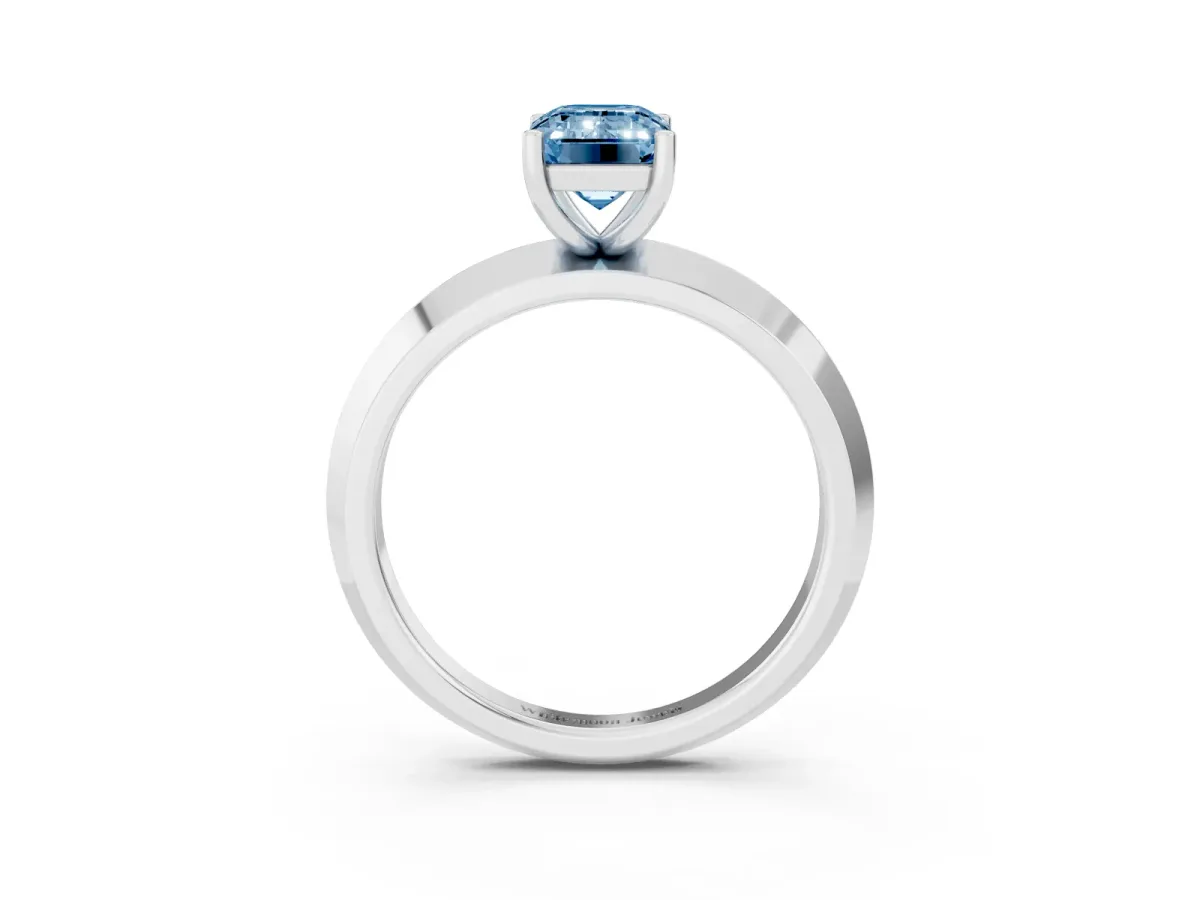 Fancy Blue Emerald Cut Cut Solitaire Engagement Ring with Flat Band and Four-Prong Setting Platinum