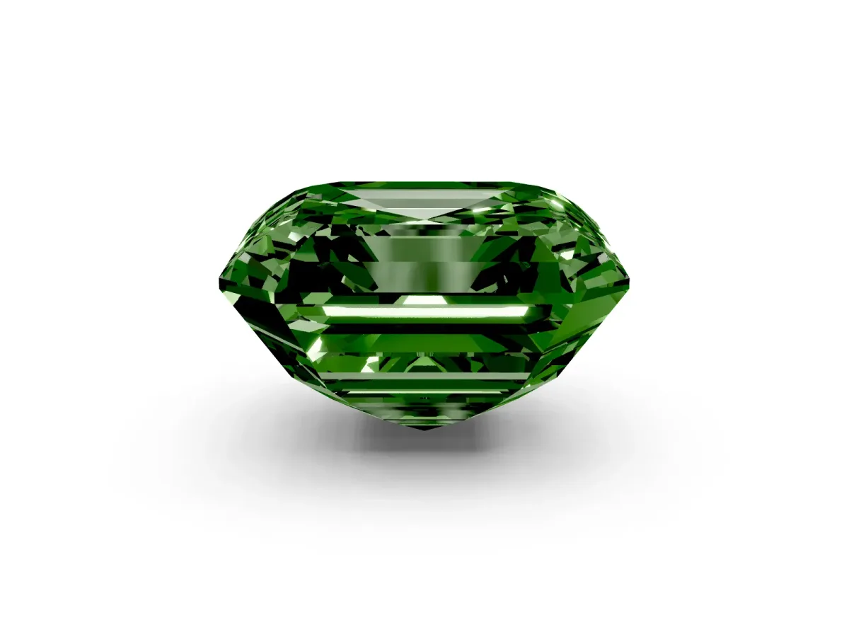 Fancy Green Asscher Cut Halo Diamond Ring with Milgrain Edge and Round Prong Setting Yellow gold