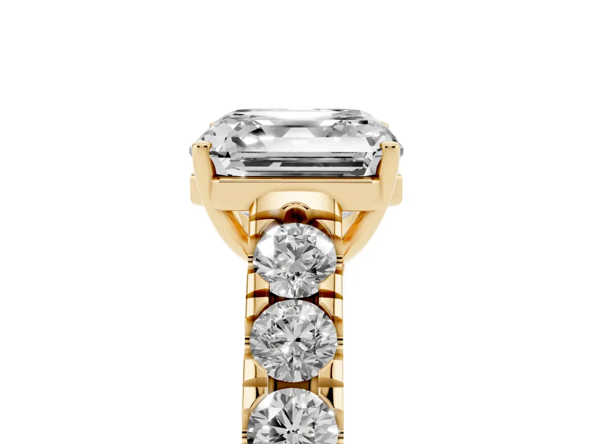 Asscher Cut Cut Diamond Solitaire Ring with Micro Pave Band and Prong Setting Yellow gold