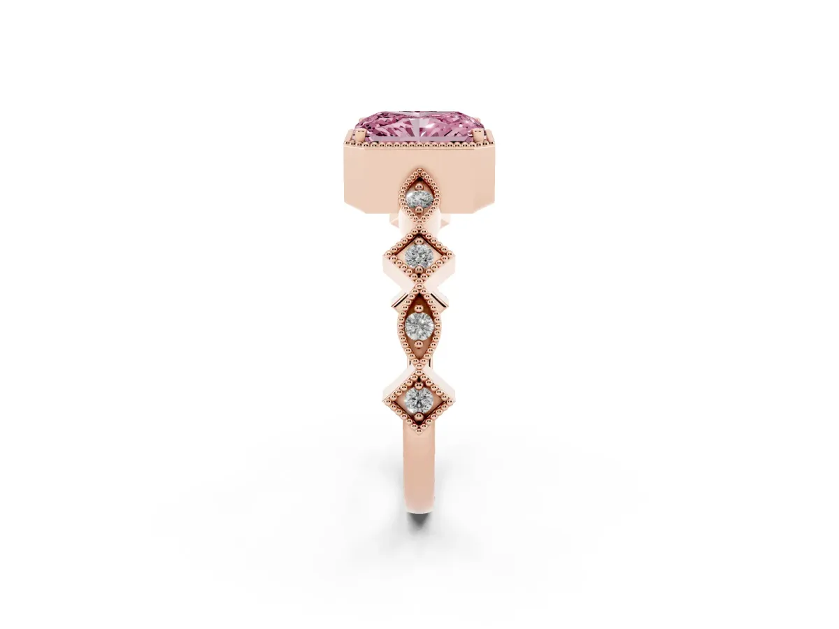 Fancy Pink Radiant Cut Milgrain Marquise Diamond Twist Band Ring Rose gold