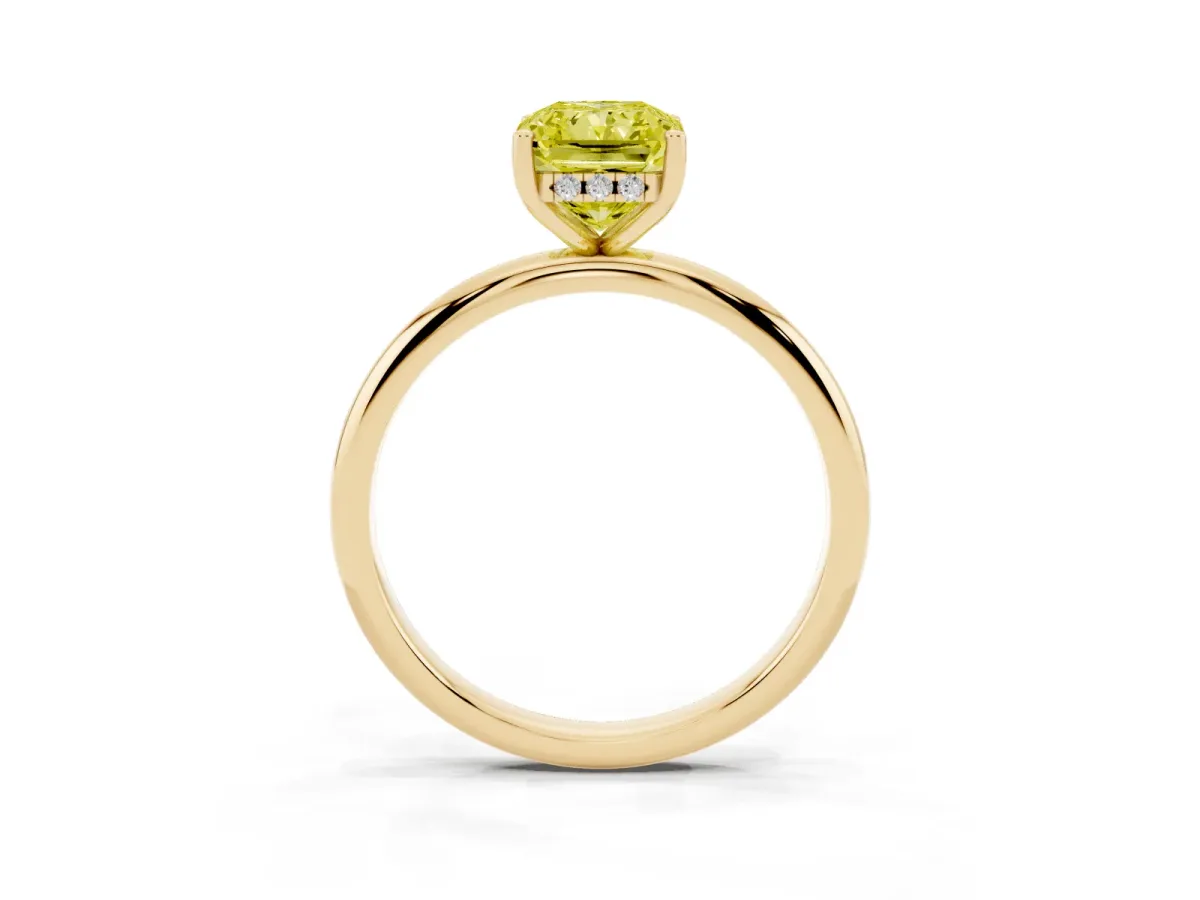Fancy Yellow Radiant Cut Cut Solitaire Engagement Ring with Four-Prong Setting and Classic Band Yellow gold