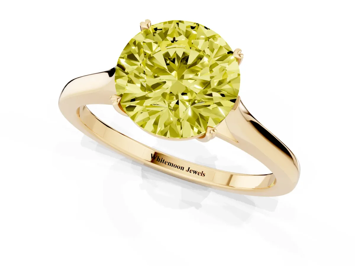Fancy Yellow Round Cut Solitaire Heart Prong Engagement Ring with Tapered Band Yellow gold