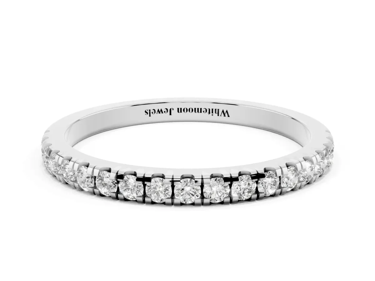 Pavé Round Diamond Half Eternity Band with Shared Prong Setting Platinum