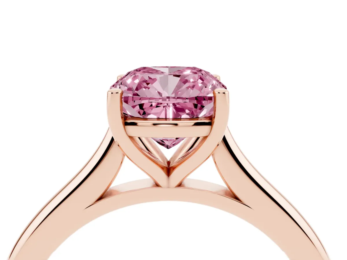 Fancy Pink Cushion Cut Cut Solitaire Ring with Cathedral Band and Four-Prong Setting Rose gold