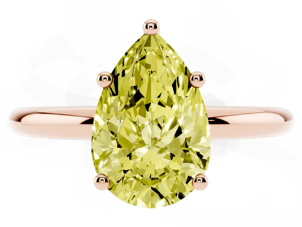 Fancy Yellow Pear Cut Cut Solitaire Engagement Ring with Four-Prong Setting and Classic Band Rose gold