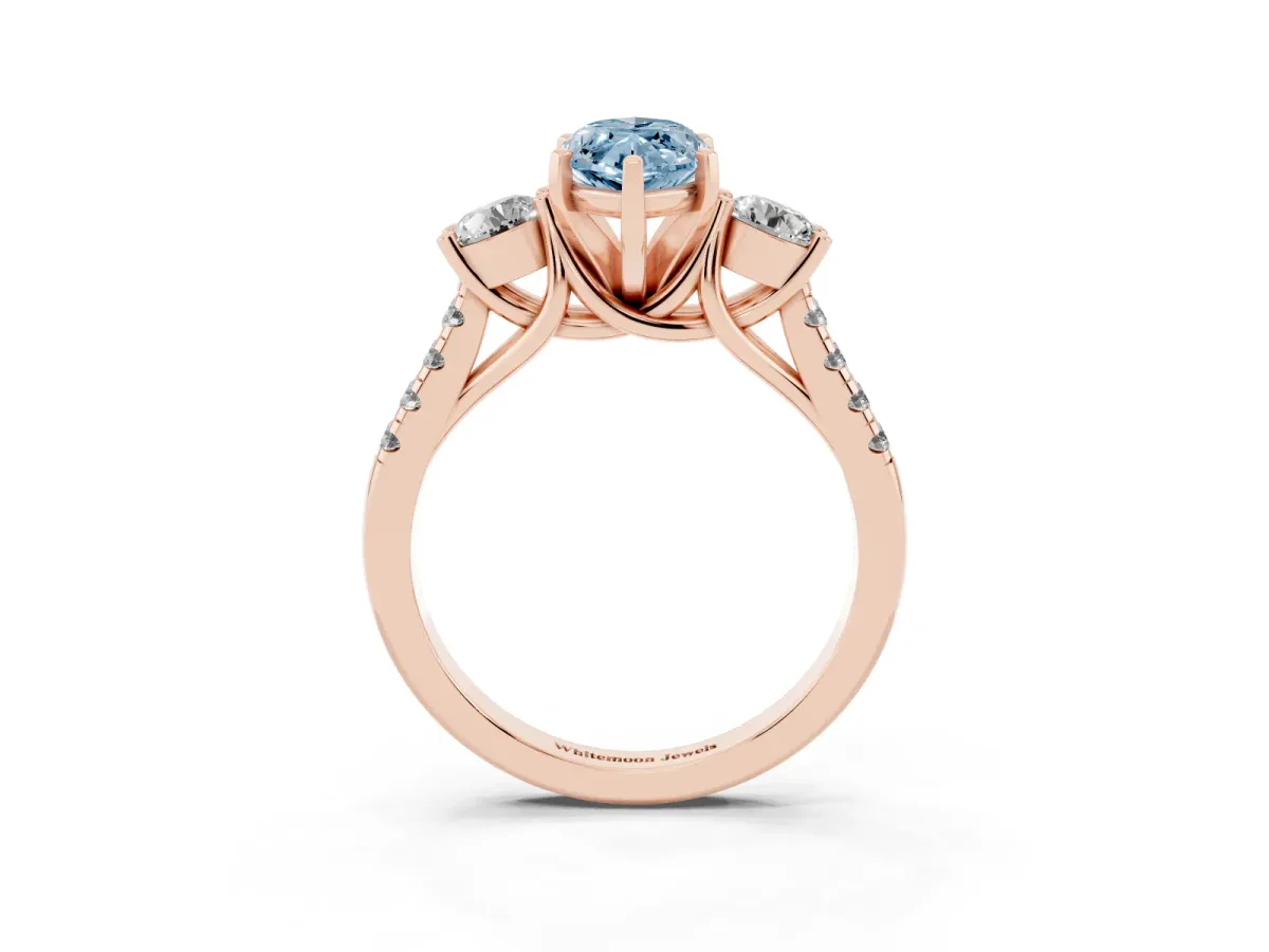 Fancy Blue Three-Stone Marquise Cut Diamond Pavé Band with Four-Prong Setting Rose gold