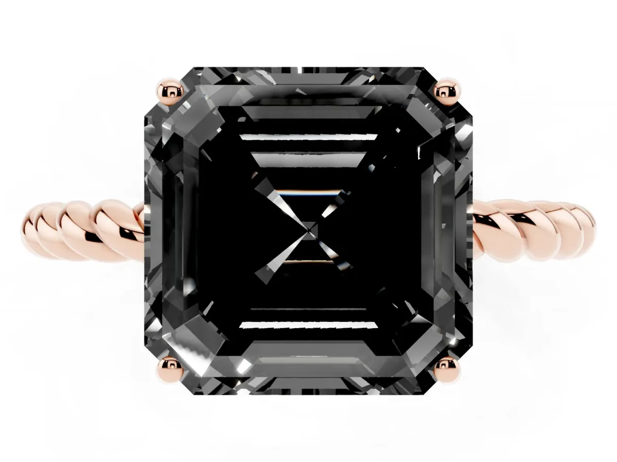 Fancy Black Asscher Cut Solitaire Twisted Band 4-Prong Ring Rose gold