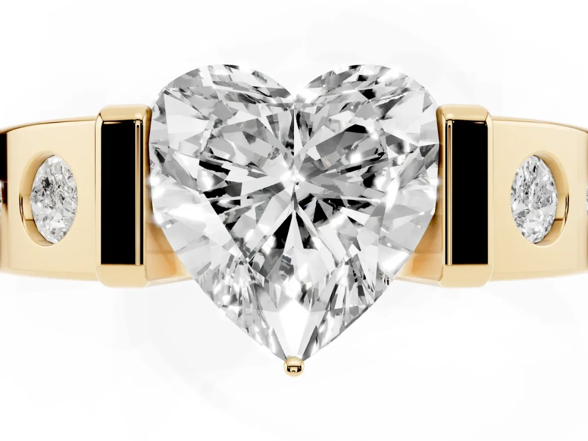 Heart Cut Brilliant Channel-Set Diamond Ring with Bezel Prong Setting Yellow gold