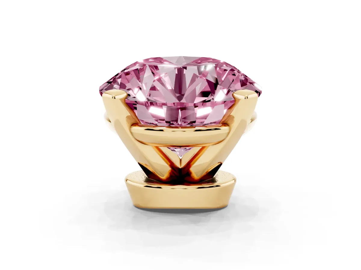 Fancy Pink Round Cut Diamond Solitaire Ring with Prong Setting and Classic Band Yellow gold