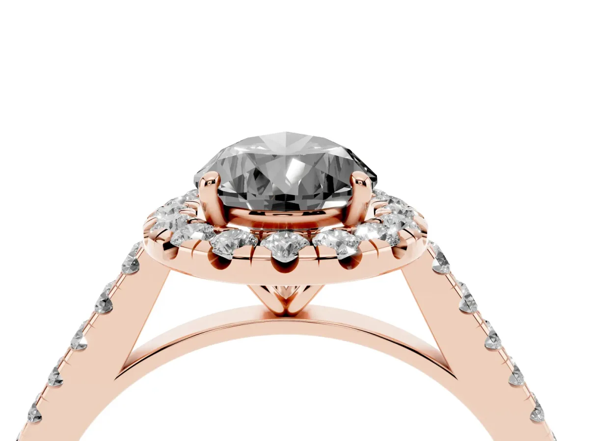 Fancy Black Pear Cut Halo Pave Diamond Engagement Ring with Four-Prong Setting Rose gold