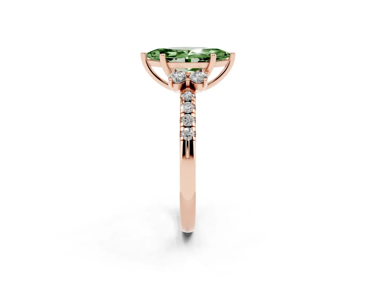 Fancy Green Marquise Cut Diamond Three-Stone Pave Band with Four-Prong Setting Rose gold