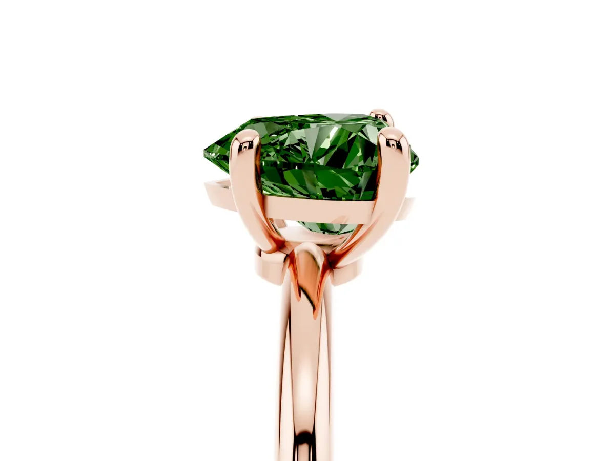 Fancy Green Heart Cut Solitaire Diamond Ring with 4-Prong Setting on a Classic Band Rose gold