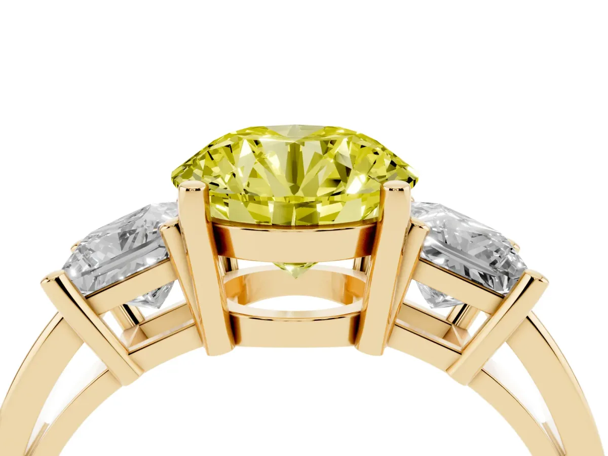 Fancy Yellow Three-Stone Round Cut Cut Solitaire Ring with Prong Setting Yellow gold