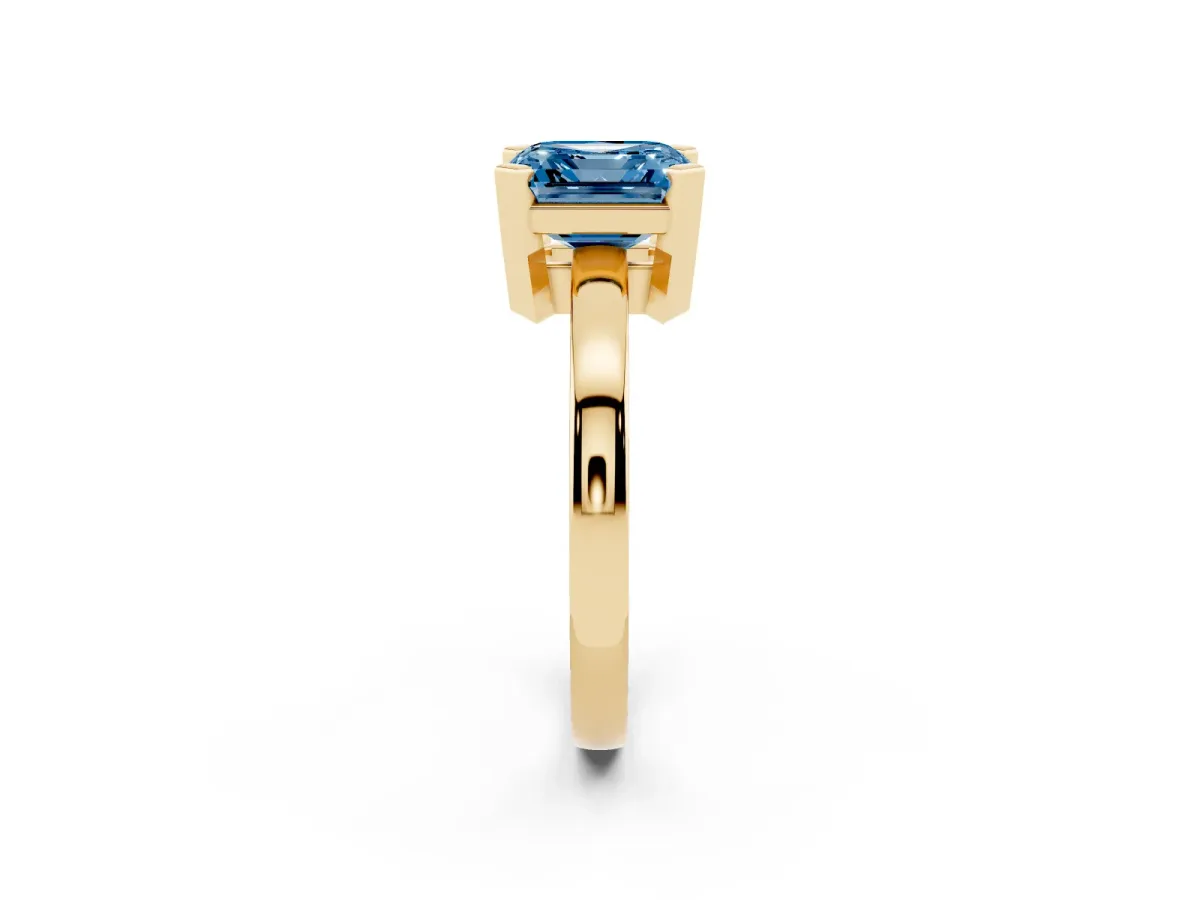 Fancy Blue Asscher Cut Cut Solitaire Ring with Four-Prong Setting and Classic Band Yellow gold