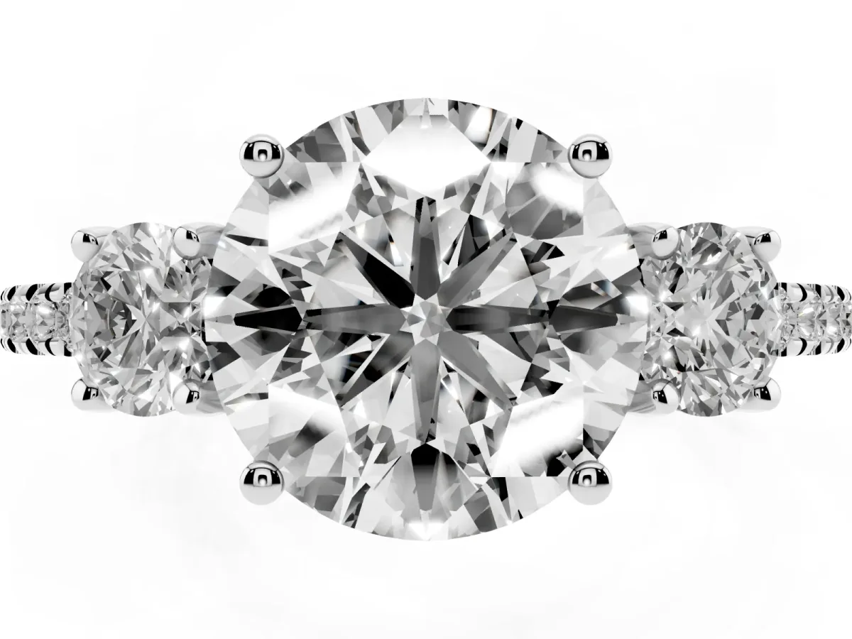 Three-Stone Round Cut Cut Diamond Pavé Band with Prong Setting Silver