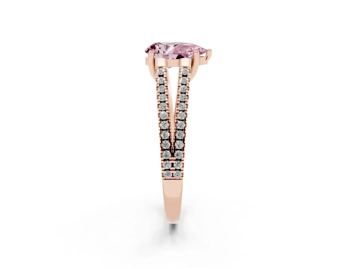 Fancy Pink Pear Cut Diamond Solitaire Engagement Ring with Split Shank Pavé Band Rose gold