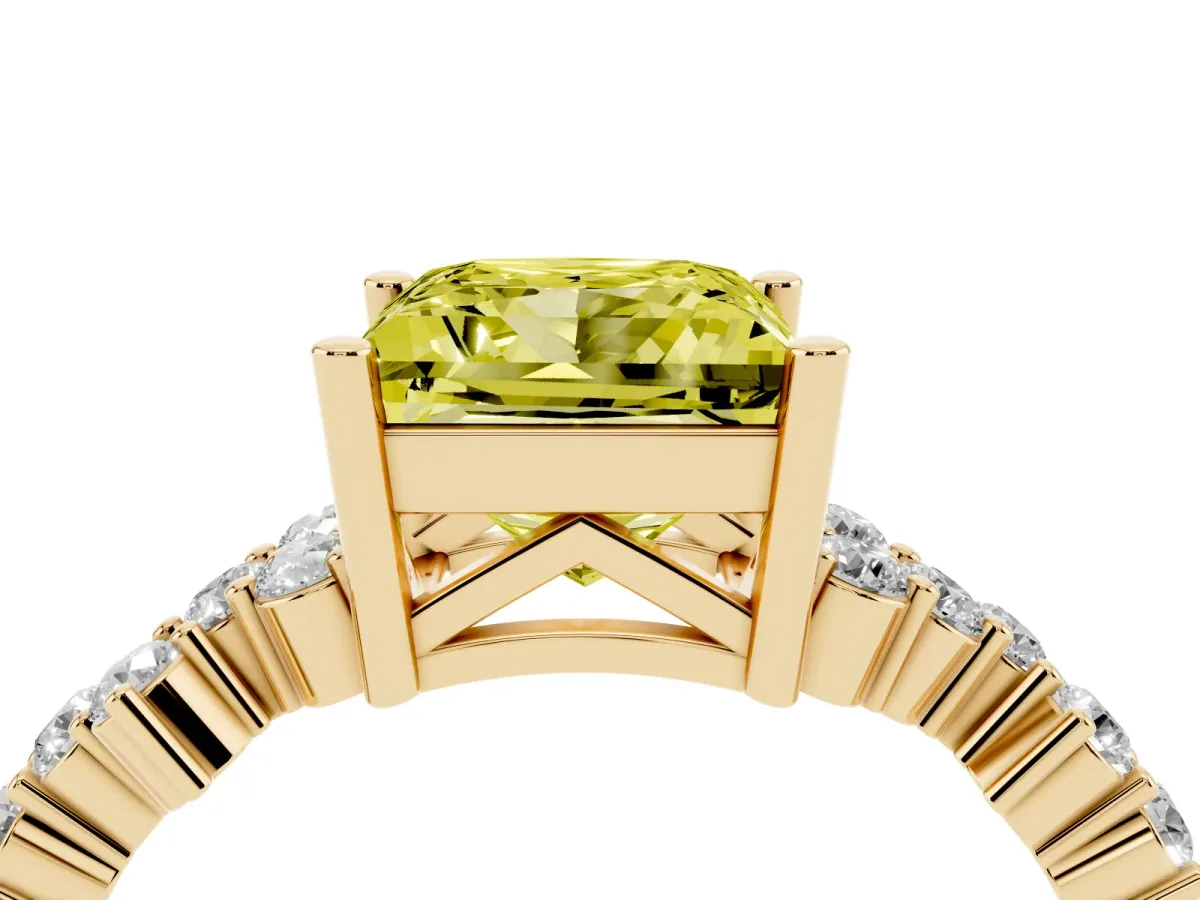 Fancy Yellow Princess Cut Diamond Scattered Round Accent Ring with Prong Setting Yellow gold