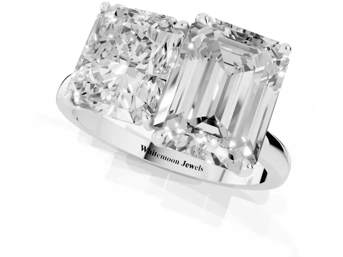 Radiant Cut and Emerald Cut Toi Moi Ring with Prong Setting Platinum