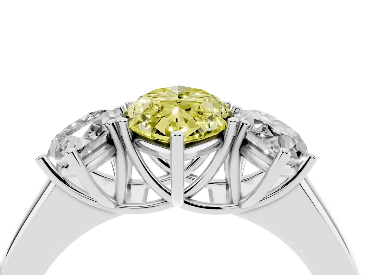 Fancy Yellow Three-Stone Marquise Cut Cut Diamond Ring with Prong Setting and Classic Band Silver