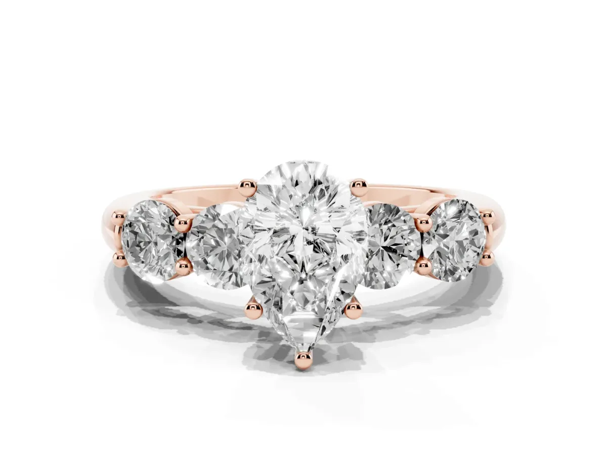 Pear Cut Cut Five-Stone Prong Set Diamond Ring with Classic Band Rose gold