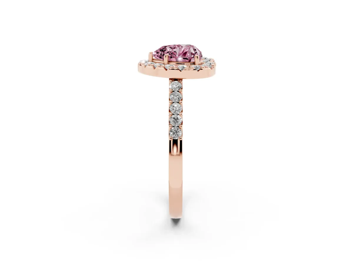 Fancy Pink Heart Cut Halo Diamond Pavé Solitaire Ring Rose gold