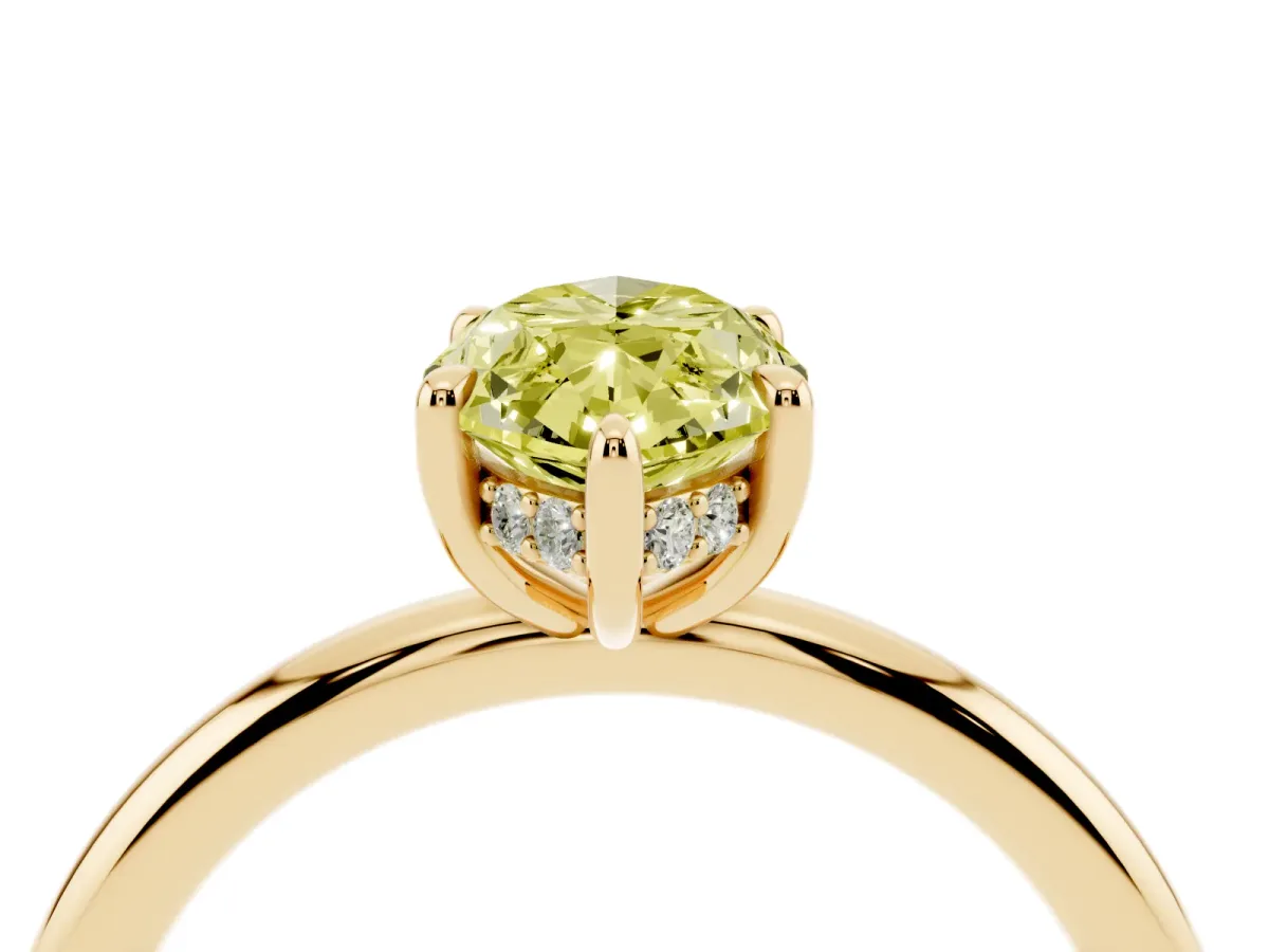 Fancy Yellow Marquise Cut Diamond Solitaire Ring with Thin Band and Four-Prong Setting Yellow gold