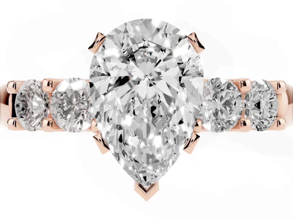 Pear Cut Brilliant Cut Diamond Five-Stone Prong Set Engagement Ring with Channel Band Rose gold