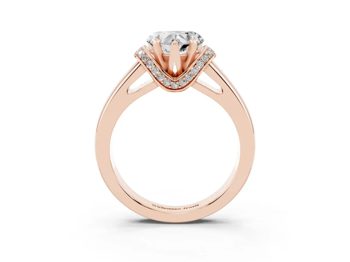 Heart Cut Solitaire Diamond Ring with Pave Band and Six-Prong Setting Rose gold