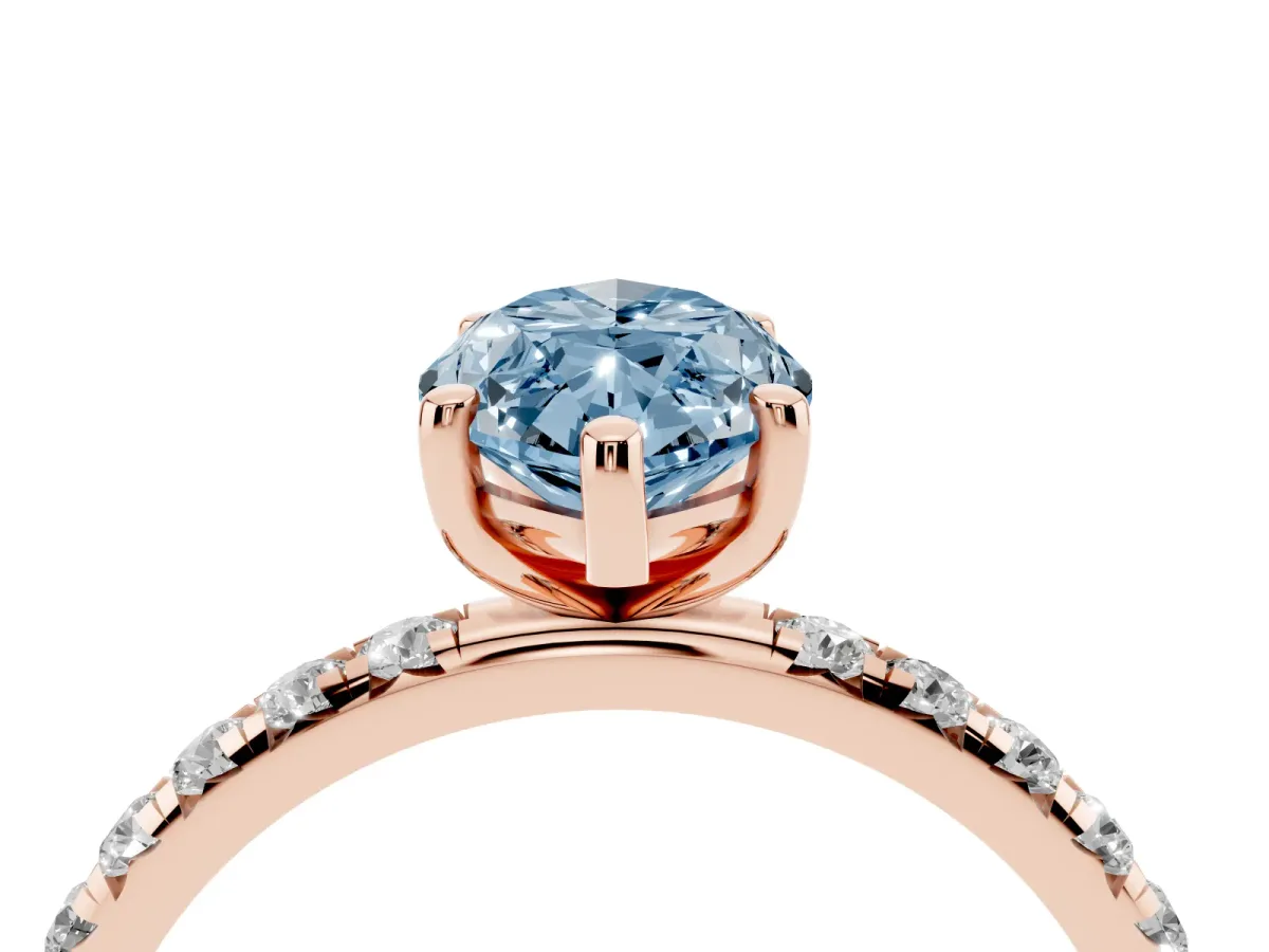 Fancy Blue Marquise Cut Cut Diamond Solitaire Ring with Micro Pave Band and Four Prong Setting Rose gold