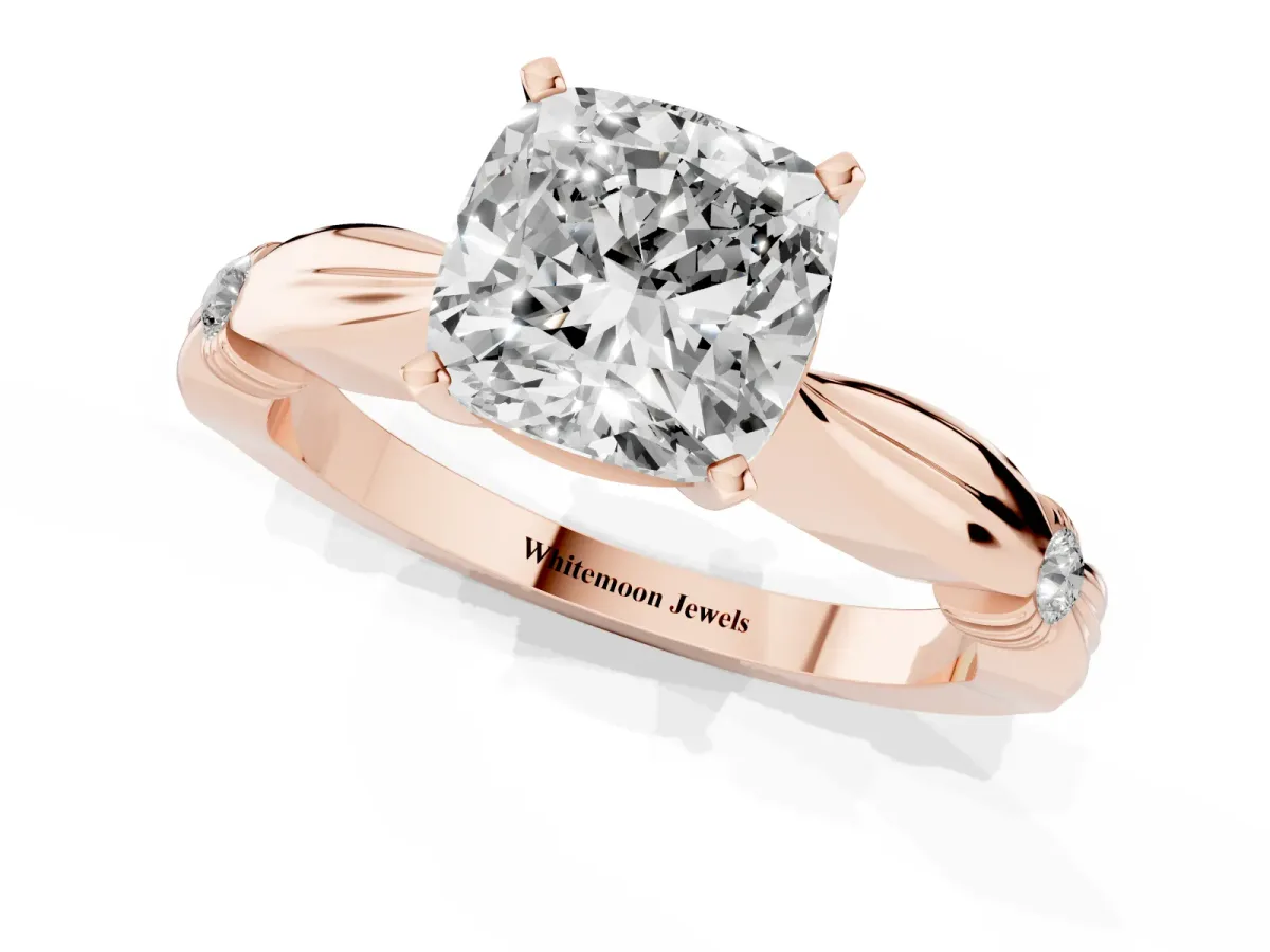 Cushion Cut Solitaire Diamond Twisted Band with Four-Prong Setting Rose gold