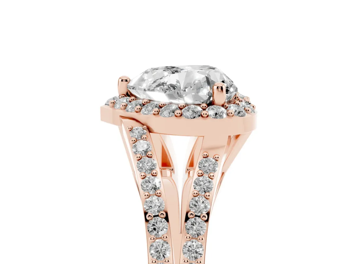 Heart Cut Halo Split Shank Pave Diamond Ring with Four-Prong Setting Rose gold