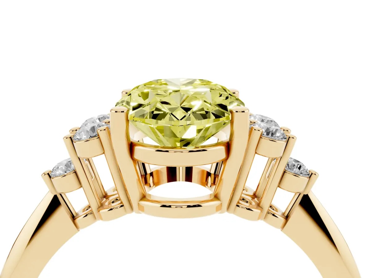 Fancy Yellow Oval Cut Cut Diamond Cluster Ring with Solitaire Band and Four-Prong Setting Yellow gold