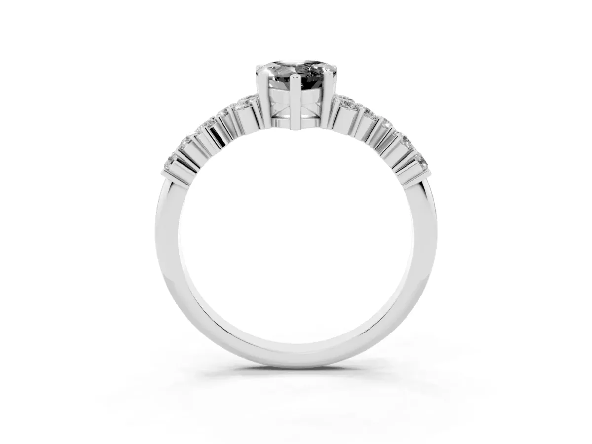 Fancy Black Pear Cut Diamond Scattered Round Accent Ring with Prong Setting Silver