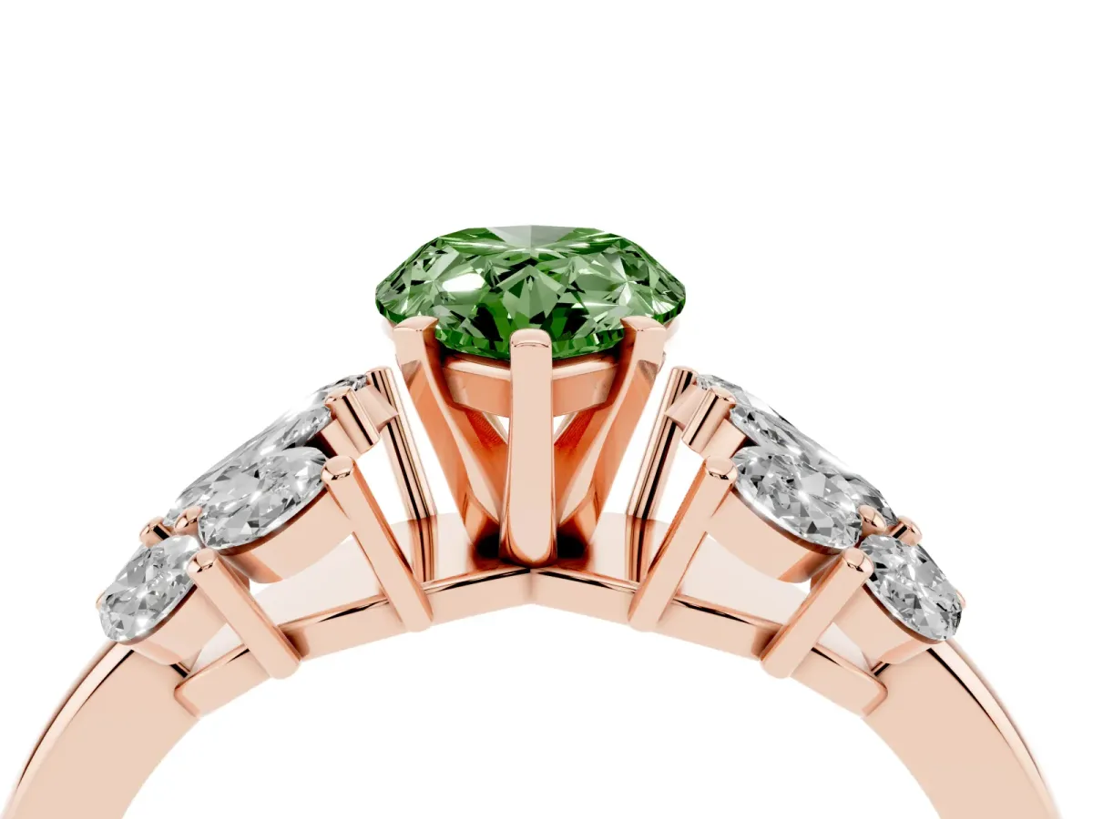 Fancy Green Pear Cut Diamond Cluster Leaf Design Ring with Prong Setting Rose gold