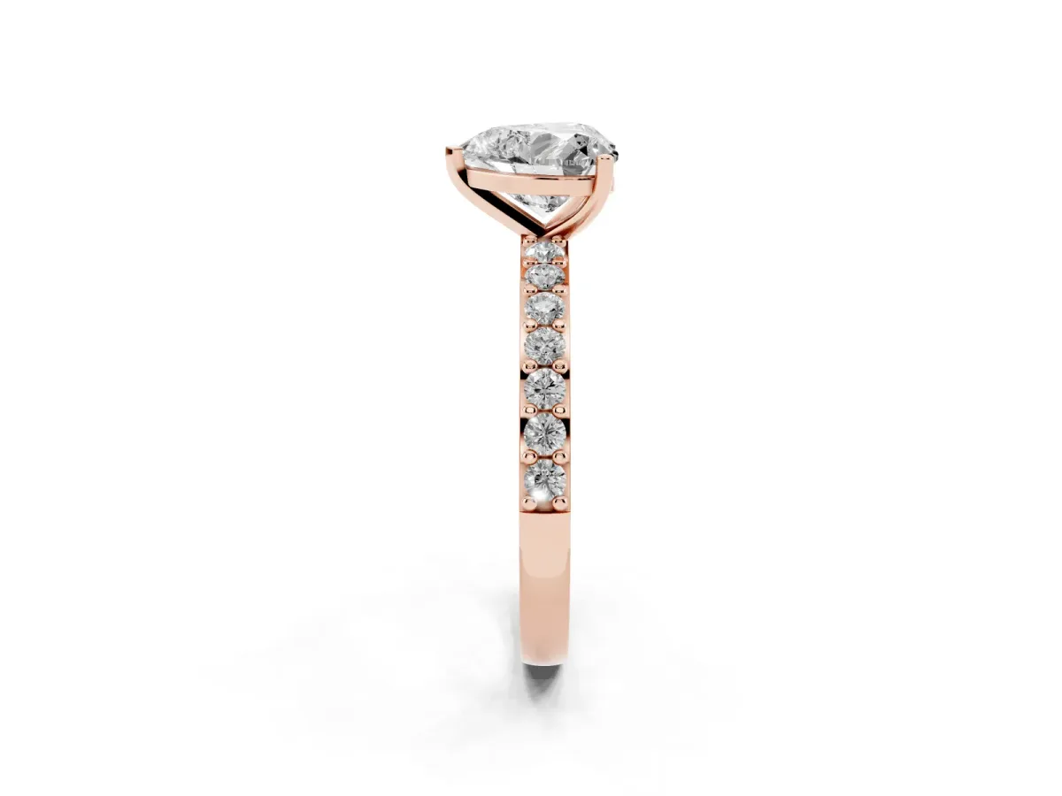 Heart Cut Cut Diamond Solitaire with Pave Band and Four-Prong Setting Rose gold
