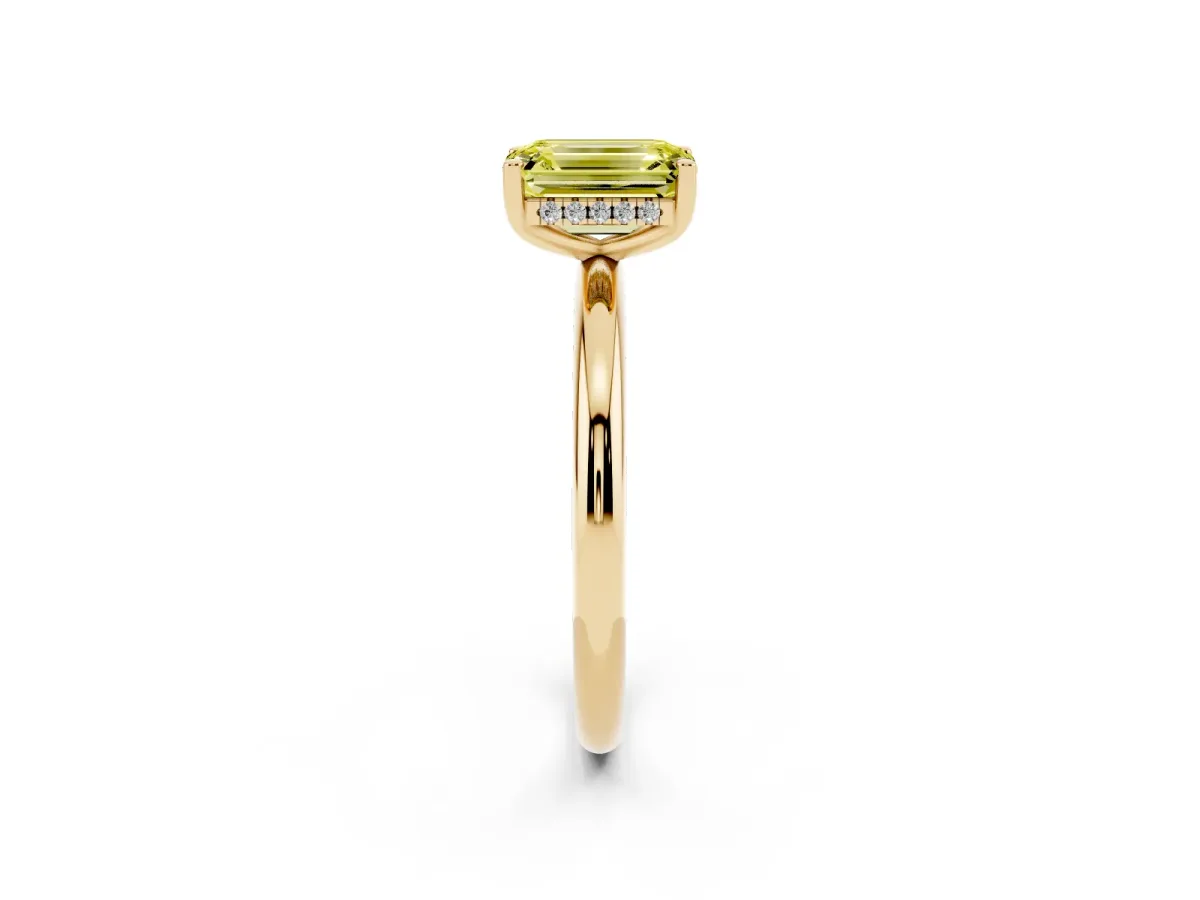 Fancy Yellow Emerald Cut Cut Solitaire Engagement Ring with Four-Prong Setting and Classic Band Yellow gold