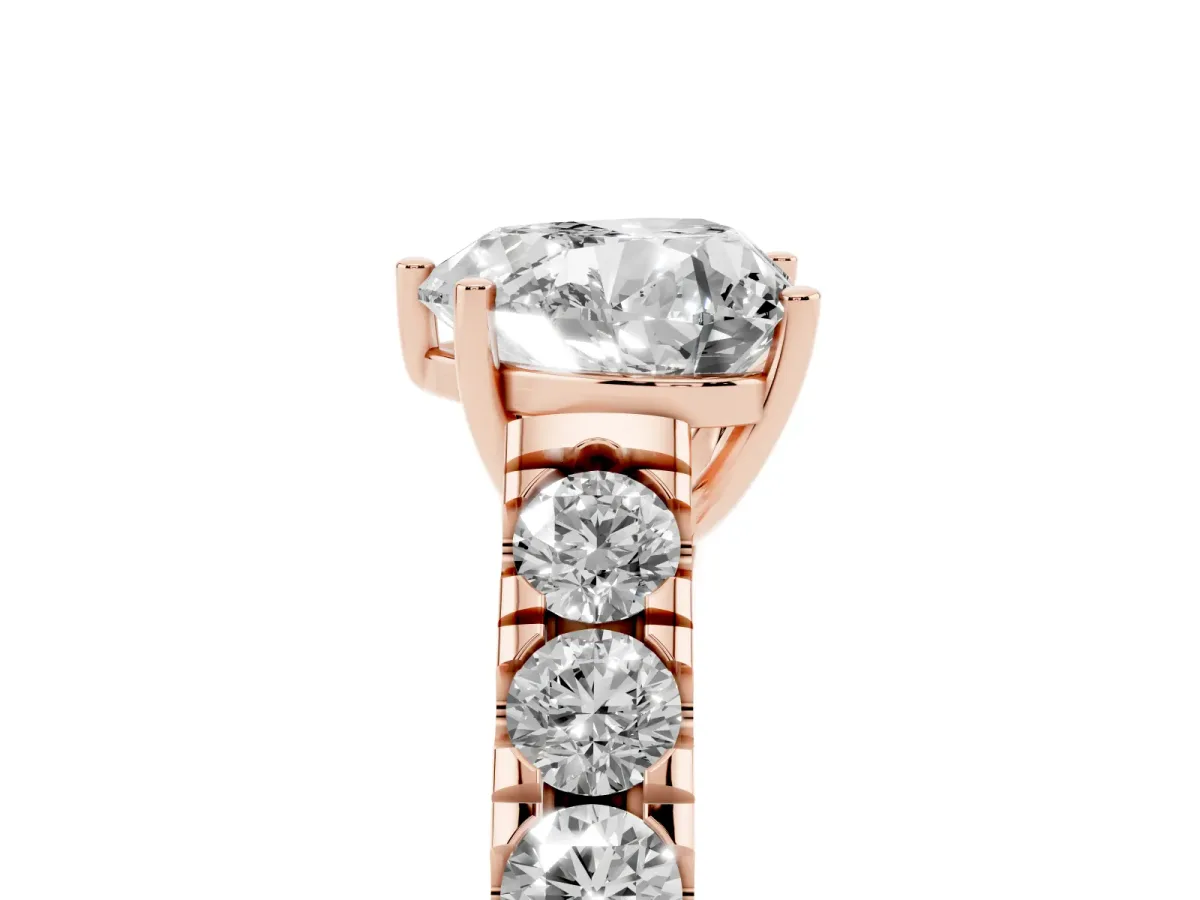 Heart Cut Cut Diamond Solitaire Ring with Micro Pave Band and Prong Setting Rose gold